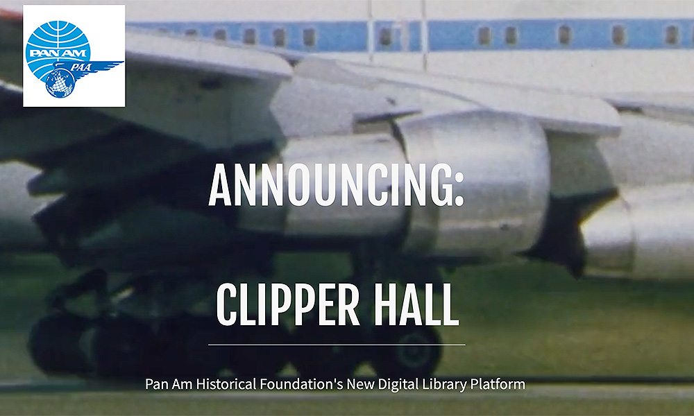 Announcing Clipper Hall: Image of a Pan Am B 747 take off