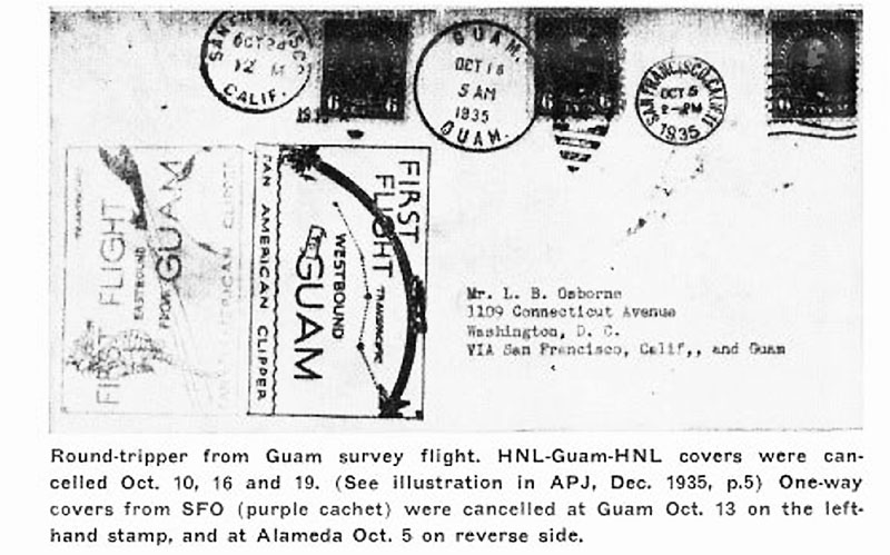 4. Cachets Guam Pan Ams Survey Flight October 1935 John Johnson collection Airpost Journal April 1985