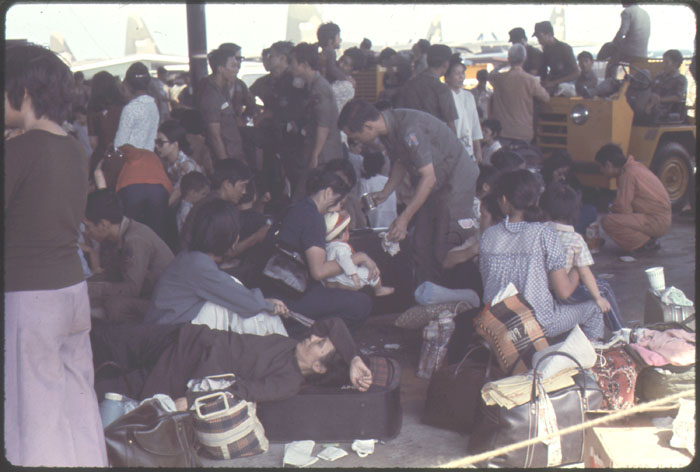The air evacuation of siege stricken Vietnamese from Saigon to the US (NARA photo).