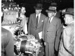 Pan Am Juan Trippe and Navy brass inspect Boeing 314 engine maintenance work, World War Two