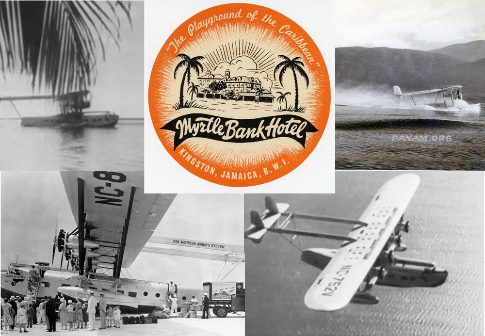 photomontage myrtle bank hotel luggage tag and pan am s 38 and s 40s circa 1930s 1000x693