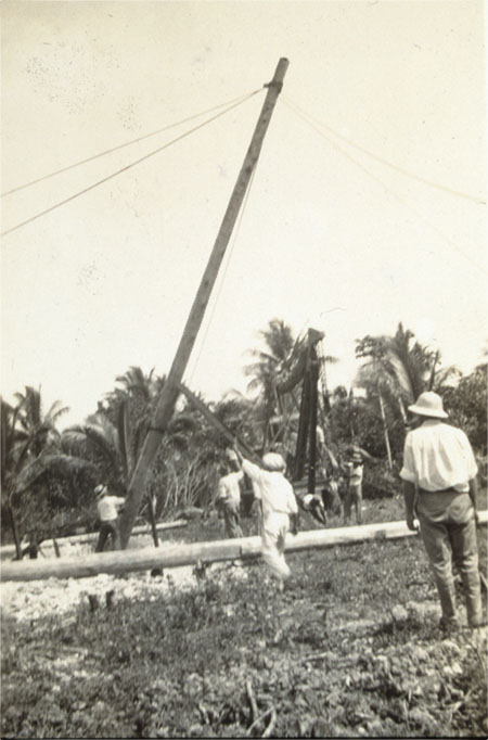 Raising the Antenna Pole at Guam Base 1935
